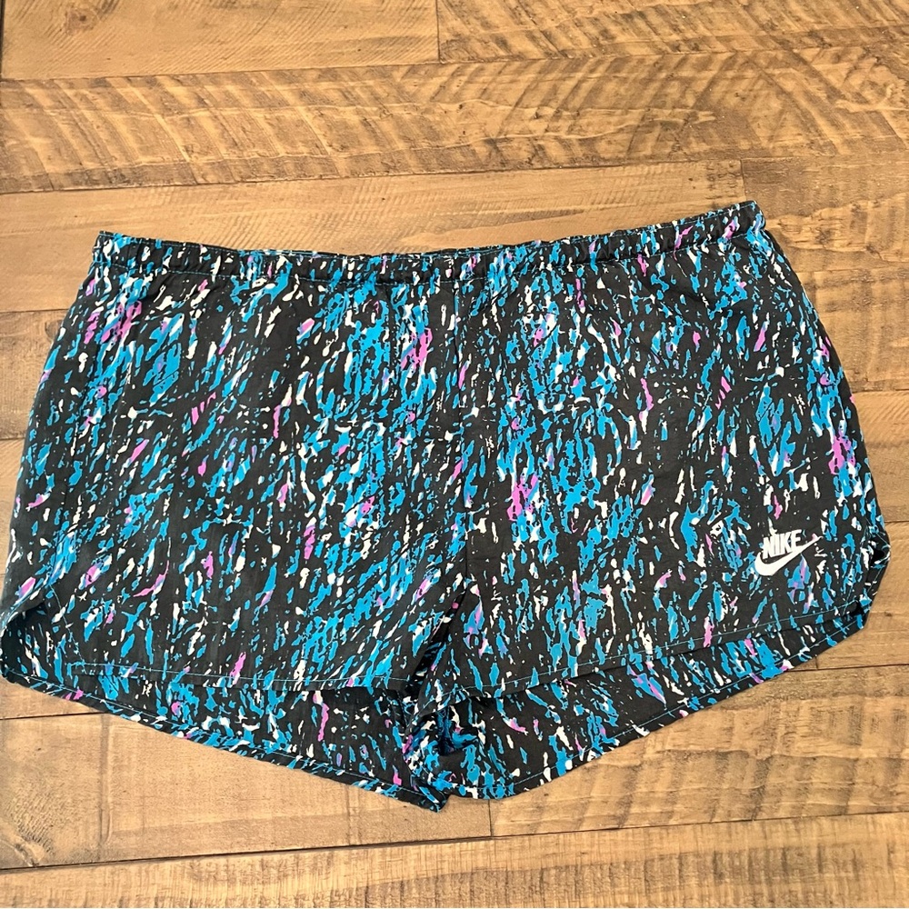 Nike | Women's Athletic Shorts - Bold Black, Blue & Pink Print